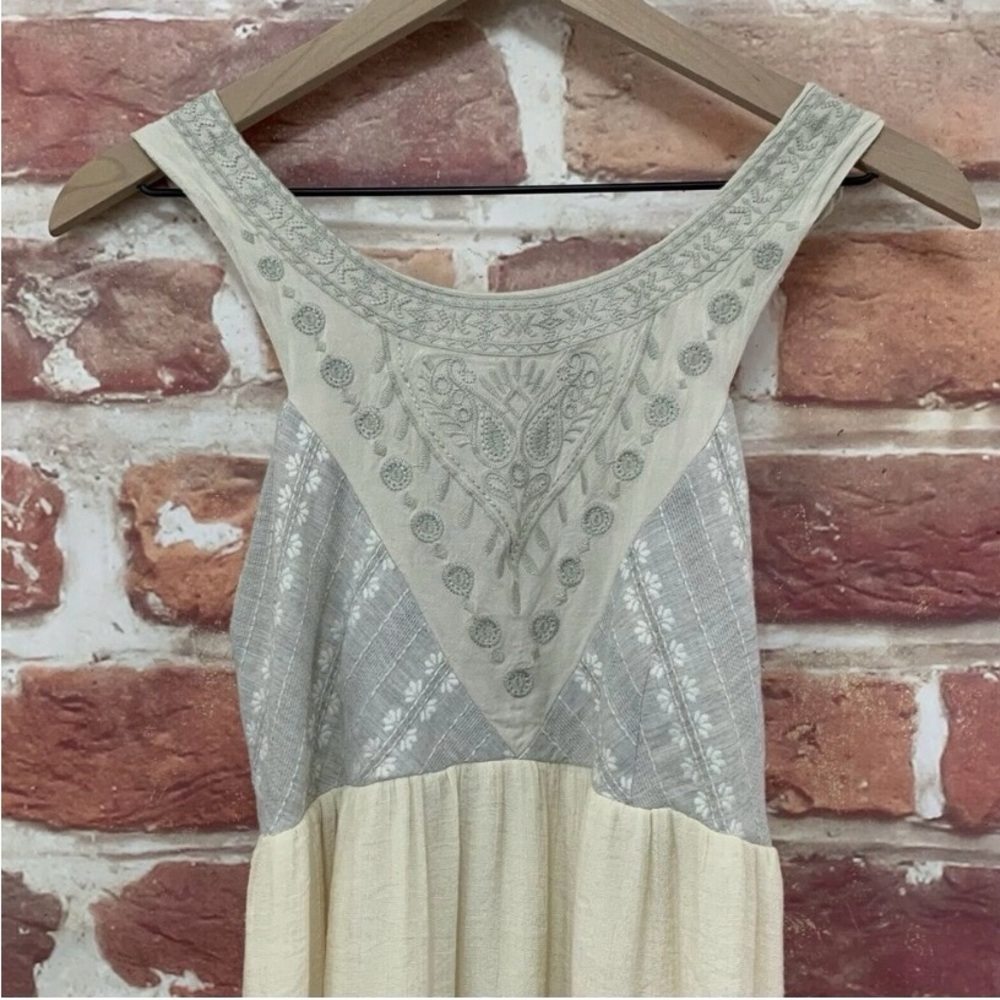 Anthropologie Flying Tomato Maxi Dress Women's Medium Cream Gray Boho Floral